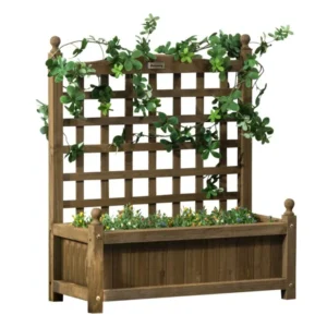 Gretech Wooden Garden Planter with Integrated Trellis for Climbing Vines – 64cm Brown